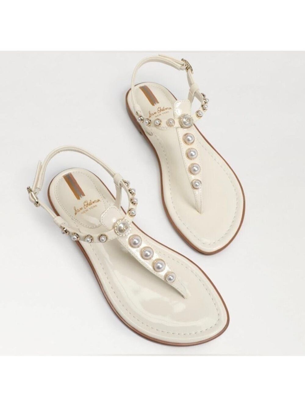 Sam Edelman Gigi Patent Pearl Embellished Thong T- Strap Sandals - NWT